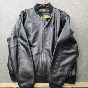 Power Trip Mens XL Black Leather Motorcycle Bomber Jacket Riding Gear Full Zip